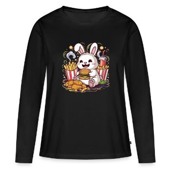 Lapin kawaii avec fast-food - T-shirt manches longues Premium bio Femme - noir - Devant - Julia (174cm)