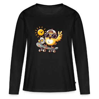 Poussin sur le skateboard - T-shirt manches longues Premium bio Femme - noir - Devant - Julia (174cm)