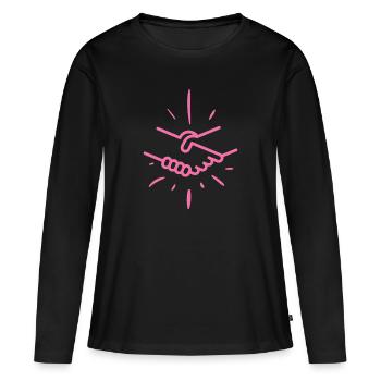Poignée de main Main Amitié Amis - T-shirt manches longues Premium bio Femme - noir - Devant - Julia (174cm)