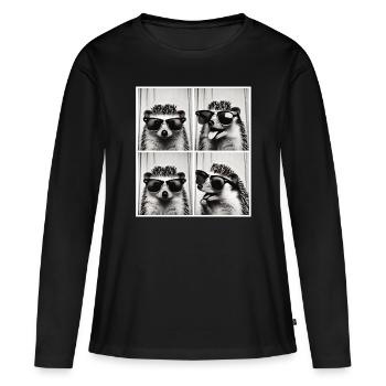 Photo booth hedgehog with sunglasses - Women's Premium Organic Long Sleeve Shirt - black - Front - Julia (174cm)
