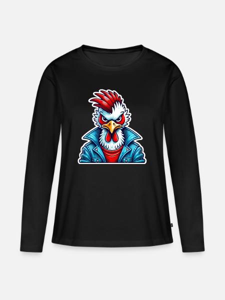 Stylische Vogel in Jeansjacke - Frauen Premium Bio Langarmshirt - Schwarz