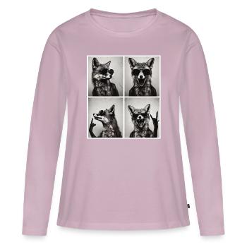 Renard à bascule avec lunettes de soleil – Cool & Wild - T-shirt manches longues Premium bio Femme - rose poudré - Devant - Julia (174cm)