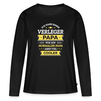 VERLEGER PAPA: COOL, VATERTAG, WEIHNACHTEN - Frauen Premium Bio Langarmshirt - Schwarz - Vorne - Julia (174cm)