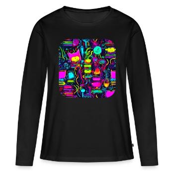 Néon Vintage Glow Style UV - T-shirt manches longues Premium bio Femme - noir - Devant - Julia (174cm)