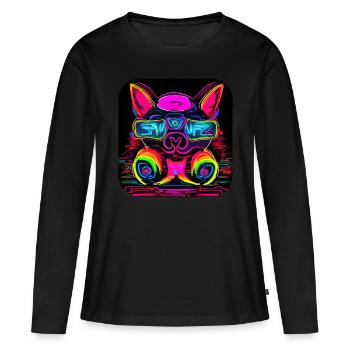Néon UV Motif Festival Style tendance - T-shirt manches longues Premium bio Femme - noir - Devant - Julia (174cm)
