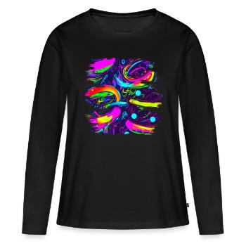 Néon style abstrait tendance UV - T-shirt manches longues Premium bio Femme - noir - Devant - Julia (174cm)
