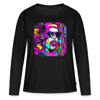 Neon Style UV Glow Party Trend - Frauen Premium Bio Langarmshirt - Schwarz - Vorne - Julia (174cm)