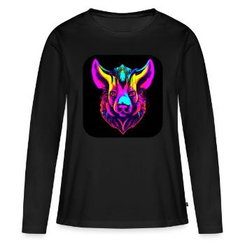 Motif Néon Lumineux UV Maison Fête - T-shirt manches longues Premium bio Femme - noir - Devant - Julia (174cm)