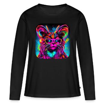 Néon Cyberglow UV Style abstrait - T-shirt manches longues Premium bio Femme - noir - Devant - Julia (174cm)