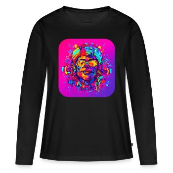 Neon Splash Créatif Style UV Lumineux - T-shirt manches longues Premium bio Femme - noir - Devant - Julia (174cm)