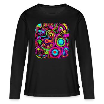 Neon Style Kreativ House Party Glow - Frauen Premium Bio Langarmshirt - Schwarz - Vorne - Julia (174cm)
