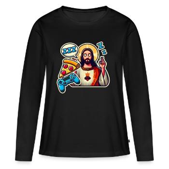 Pixel Gamer Life Manger Dormir Respawn - T-shirt manches longues Premium bio Femme - noir - Devant - Julia (174cm)