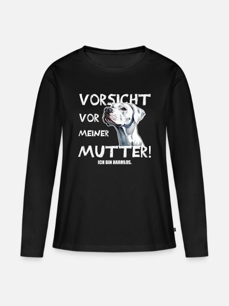 Hundemama Vorsicht - Frauen Premium Bio Langarmshirt - Schwarz