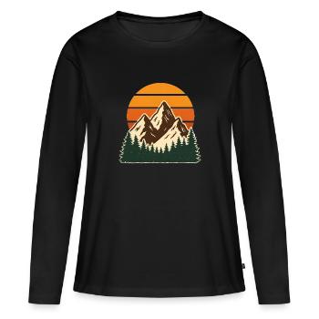 Scène d'aventure rétro en forêt et montagne - T-shirt manches longues Premium bio Femme - noir - Devant - Julia (174cm)