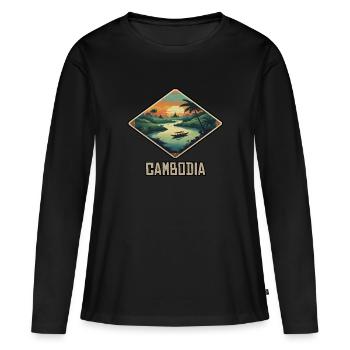 Cambodge - T-shirt manches longues Premium bio Femme - noir - Devant - Julia (174cm)