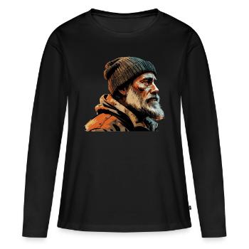 Vieil homme Capitaine Hambourg St Pauli Ouvrier portuaire - T-shirt manches longues Premium bio Femme - noir - Devant - Julia (174cm)