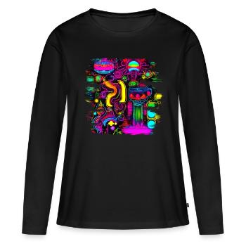 Néon fluorescent UV Electro Music Party - T-shirt manches longues Premium bio Femme - noir - Devant - Julia (174cm)