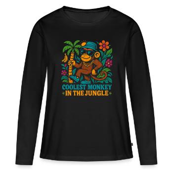 Coolest Monkey in the Jungle – Retro-Affe mit Stil - Frauen Premium Bio Langarmshirt - Schwarz - Vorne - Julia (174cm)