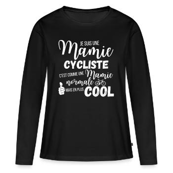 T shirt mamie cycliste humour mamie cadeau - T-shirt manches longues Premium bio Femme - noir - Devant - Julia (174cm)