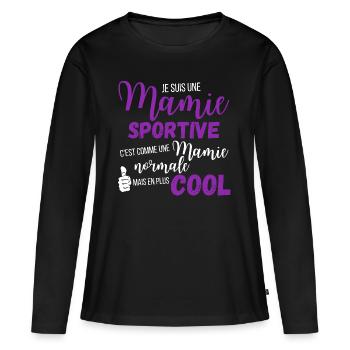 T shirt mamie sportive humour mamie cadeau - T-shirt manches longues Premium bio Femme - noir - Devant - Julia (174cm)