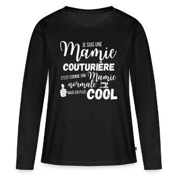 T shirt mamie couturière humour mamie cadeau - T-shirt manches longues Premium bio Femme - noir - Devant - Julia (174cm)