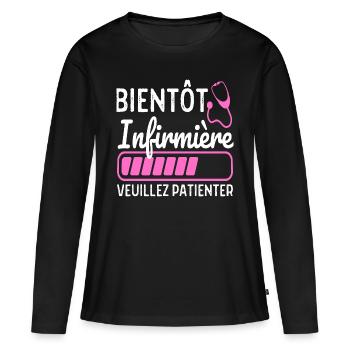 Bientôt Infirmière Cadeau Future Infirmière - T-shirt manches longues Premium bio Femme - noir - Devant - Julia (174cm)