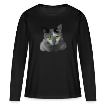 le chat aux yeux verts - T-shirt manches longues Premium bio Femme - noir - Devant - Julia (174cm)