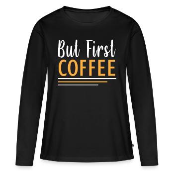 mais premier café - T-shirt manches longues Premium bio Femme - noir - Devant - Julia (174cm)