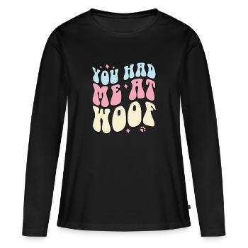 Tu m’as eu à Woof - T-shirt manches longues Premium bio Femme - noir - Devant - Julia (174cm)
