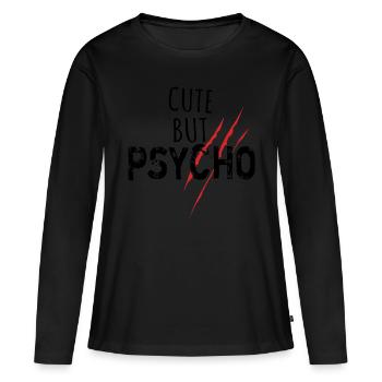 Mignon mais psycho - Spruch - T-shirt manches longues Premium bio Femme - noir - Devant - Julia (174cm)