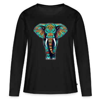 Animal éléphant dans le style bohème - T-shirt manches longues Premium bio Femme - noir - Devant - Julia (174cm)