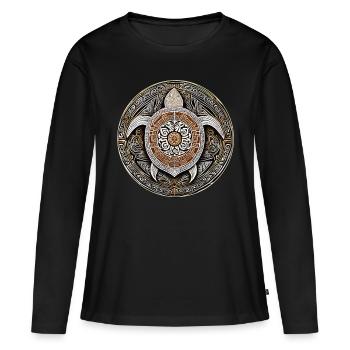 Tortue symbole maori IV - T-shirt manches longues Premium bio Femme - noir - Devant - Julia (174cm)