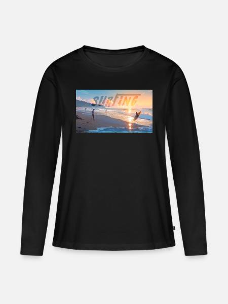 Surfen bei Sonnenuntergang - Frauen Premium Bio Langarmshirt - Schwarz