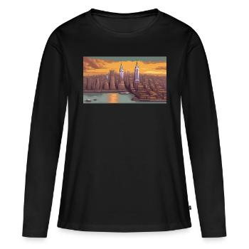 New York City - Pixel Art - T-shirt manches longues Premium bio Femme - noir - Devant - Julia (174cm)