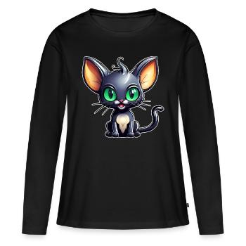 Chat noir mignon dans un style comique - T-shirt manches longues Premium bio Femme - noir - Devant - Julia (174cm)