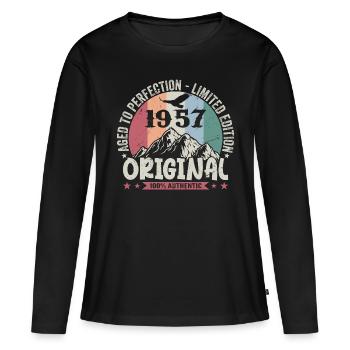 1957 Anniversaire 1957 Millésime Anniversaire 1957 - T-shirt manches longues Premium bio Femme - noir - Devant - Julia (174cm)