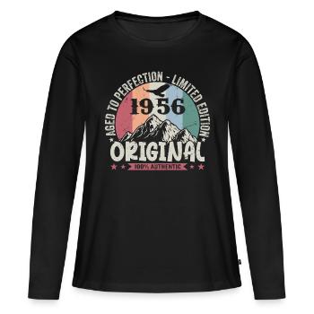 1956 Geburtstag 1956 Jahrgang Geburtstag 1956 - Frauen Premium Bio Langarmshirt - Schwarz - Vorne - Julia (174cm)