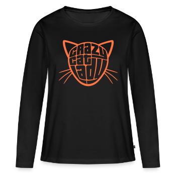 Chat fou Dame Texte Folle Femme Chats Amour - T-shirt manches longues Premium bio Femme - noir - Devant - Julia (174cm)