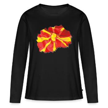Drapeau de la Macédoine sur la carte de la Macédoine - T-shirt manches longues Premium bio Femme - noir - Devant - Julia (174cm)