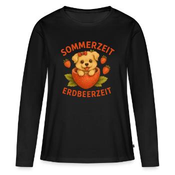 Niedlicher Erdbeer Welpe T-Shirt für Tierliebhaber - Frauen Premium Bio Langarmshirt - Schwarz - Vorne - Julia (174cm)
