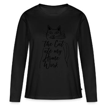Le chat a mangé mes devoirs - T-shirt manches longues Premium bio Femme - noir - Devant - Julia (174cm)