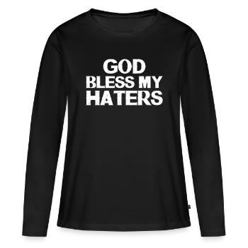 Que Dieu bénisse mes ennemis - T-shirt manches longues Premium bio Femme - noir - Devant - Julia (174cm)