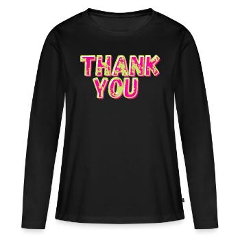 Merci Merci Merci Rose Vert Merci - T-shirt manches longues Premium bio Femme - noir - Devant - Julia (174cm)