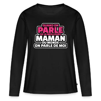 on parle de meilleure maman du monde parle de moi - T-shirt manches longues Premium bio Femme - noir - Devant - Julia (174cm)