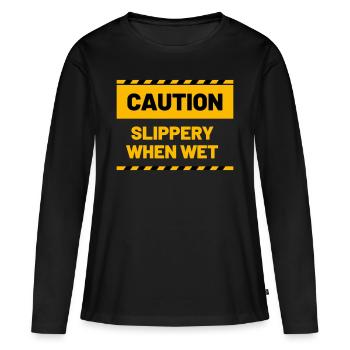ATTENTION glissant lorsqu’il est mouillé - T-shirt manches longues Premium bio Femme - noir - Devant - Julia (174cm)