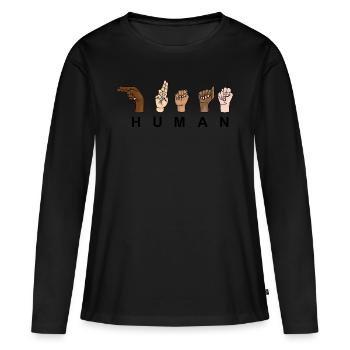 HUMAIN - HUMANITÉ - Vote à main levée - T-shirt manches longues Premium bio Femme - noir - Devant - Julia (174cm)