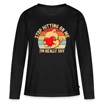 Arrêtez de me draguer, je suis timide - T-shirt manches longues Premium bio Femme - noir - Devant - Julia (174cm)