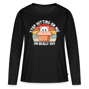 Arrêtez de me draguer, je suis timide - T-shirt manches longues Premium bio Femme - noir - Devant - Julia (174cm)