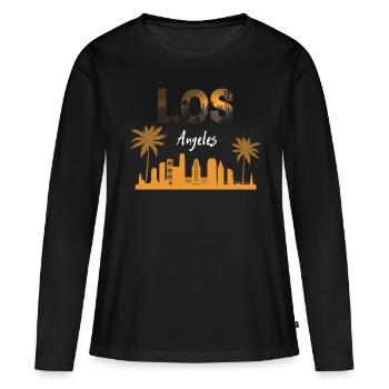 L’horizon de Los Angeles en orange et noir - T-shirt manches longues Premium bio Femme - noir - Devant - Julia (174cm)