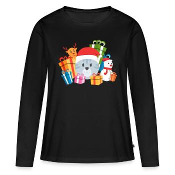 Christmas Cat Present - Women's Premium Organic Long Sleeve Shirt - black - Front - Julia (174cm)